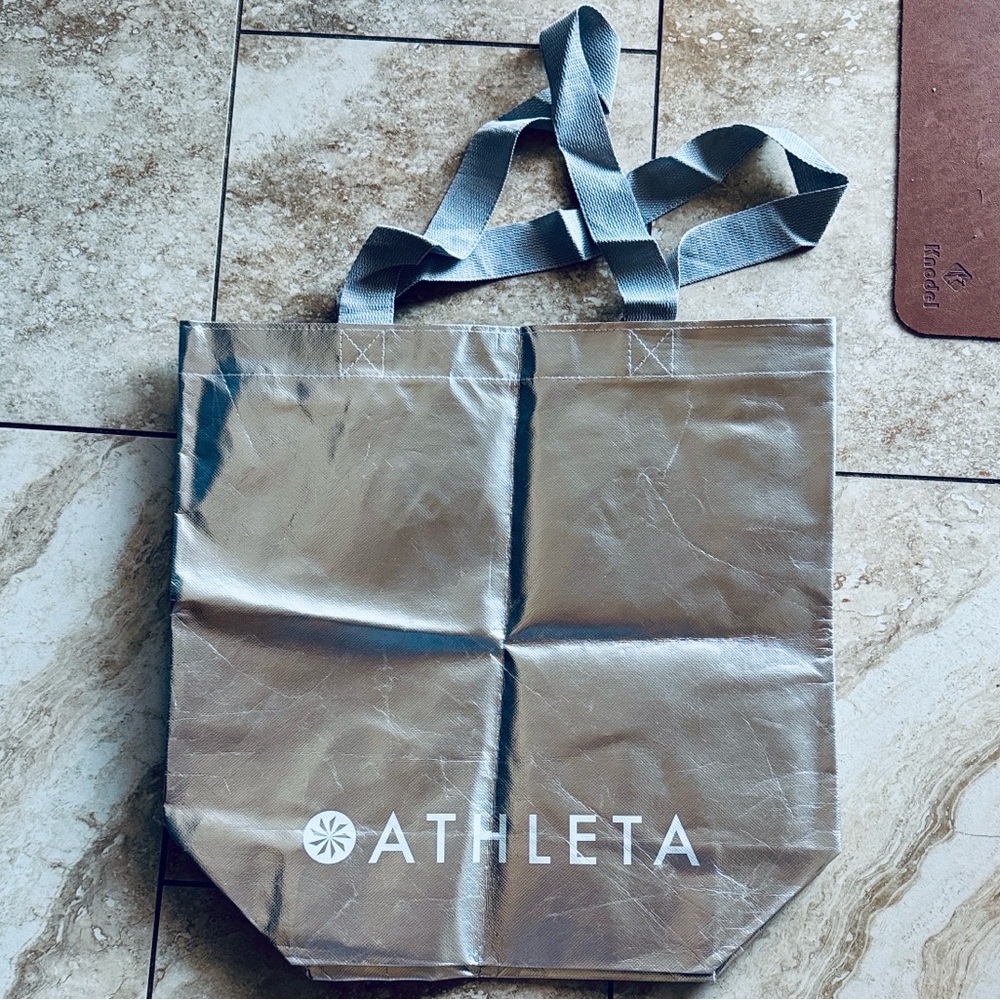 Large Athleta Metallic Silver Tote with straps
